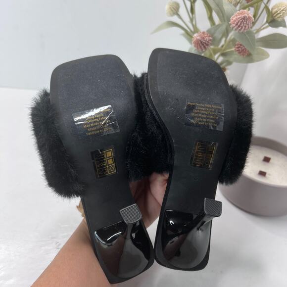 Jeffrey Campbell Utopic Faux Fur Heels Mules Sandals Black Womens Size 6 - Picture 8 of 10